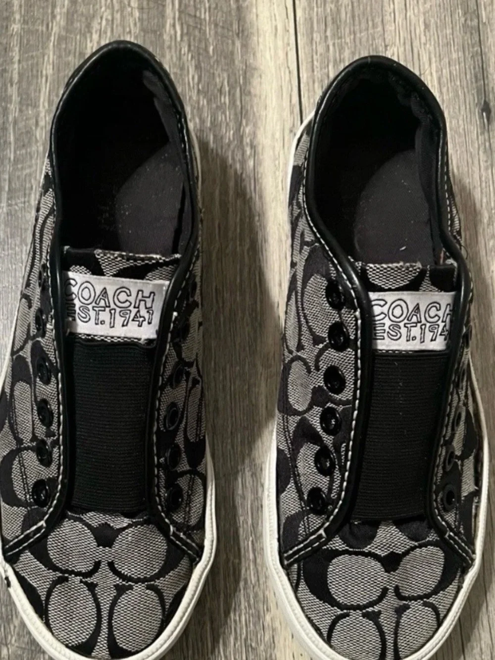 👠Coach Monogram Slip-On Sneakers in Black and Gray Size 5B